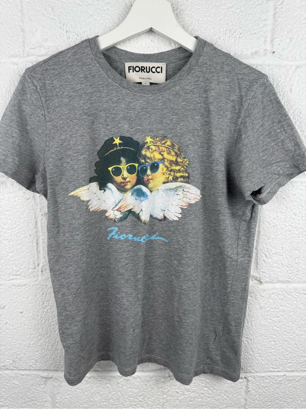 Fiorucci Vintage Angels T-Shirt Gray Cherub Graphic Made in Italy S